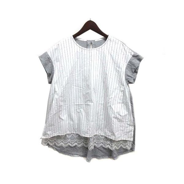 ブランベール blancvert シャツ チュールレースプリーツ 白 茶 38 other - ブランベール blancvert シャツ チュールレースプリーツ 白 茶