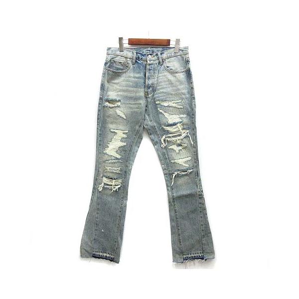 ミニマル mnml ダメージ フレア デニム パンツ ジーンズ B469 ブルー28 