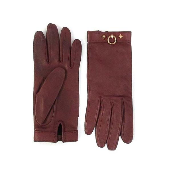 【中古】エルメス HERMES メドール グローブ スタッズ ラムレザー 手袋 ブラウン系 ゴールド金具 6.5 レディース HERMES（エルメス） メドール グローブ スタッズ ラムレザー 手袋