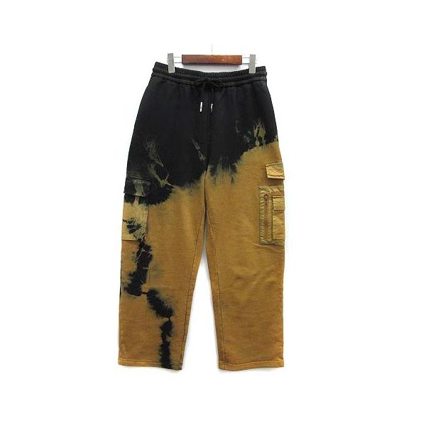 【中古】フェンチェンワン Feng Chen Wang タイダイ スウェット カーゴパンツ ブラック イエロー S 美品 メンズ フェンチェンワン Feng Chen Wang タイダイ スウェット カーゴパンツ