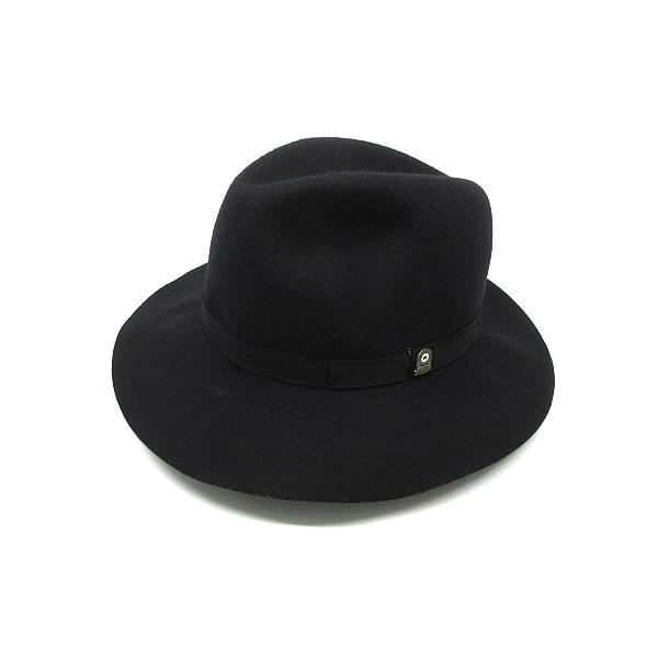 黒のウールハット フラワー装飾付き CPH C-PLUS HEAD WEARS ウール フェルト 中折れ ハット ブラック 黒