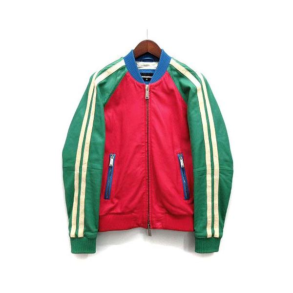 【中古】ディースクエアード DSQUARED2 ラムレザー リブ ボンバージャケット ブルゾン S74AM0590 クレイジーカラー 46 メンズ DSQUARED2（ディースクエアード） ラムレザー リブ ボンバージャケット