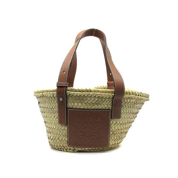 LOEWE かごバッグ ナチュラル/ブラウン　美品です✨ LOEWE（ロエベ） アナグラム かごバッグ スモール バスケット バッグ