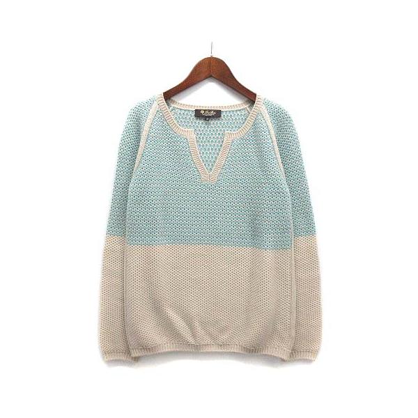 【中古】ロロピアーナ Loro Piana ベビーカシミヤ100％ ニット バイカラー キーネック セーター 長袖 ベージュ ターコイズ 40 レディース ロロピアーナ Loro Piana ベビーカシミヤ100％ ニット バイカラー