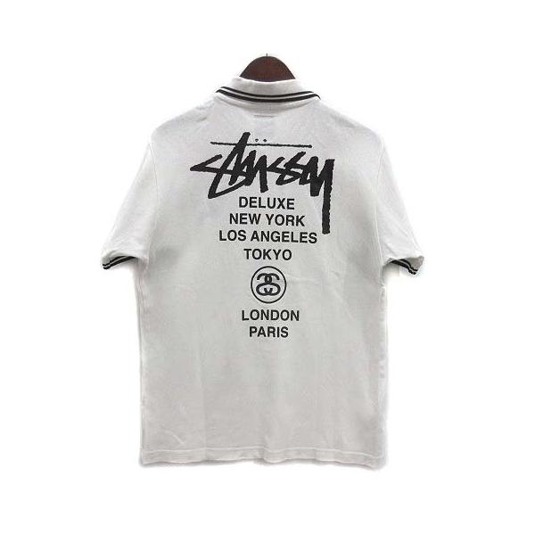 フレッドペリー ステューシー コラボ 刺繍 半袖ポロシャツ S  鹿の子ホワイト FRED PERRY フレッドペリー ステューシー STUSSY コラボ 鹿の子