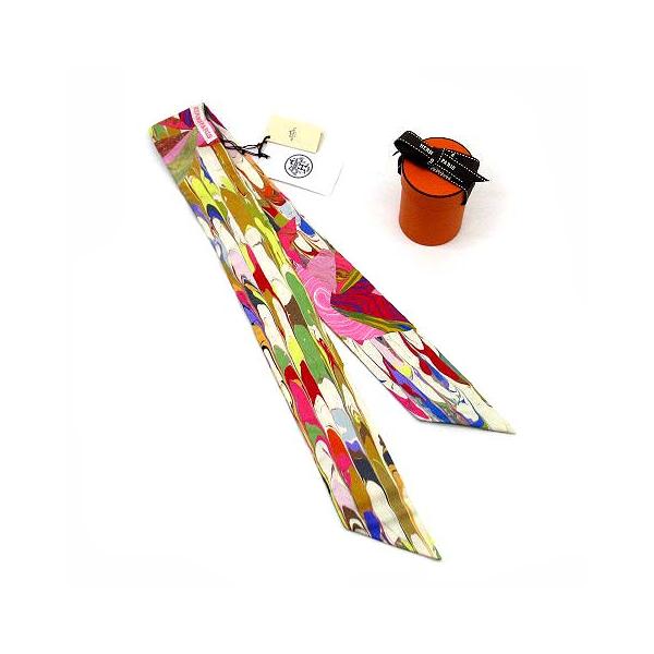 HERMES ツイリー シルク 春の鳥 ブラウン系 シルク 新品未使用 エルメス HERMES ツイリー ジョーヌ×ヴェール×フューシャ シルク