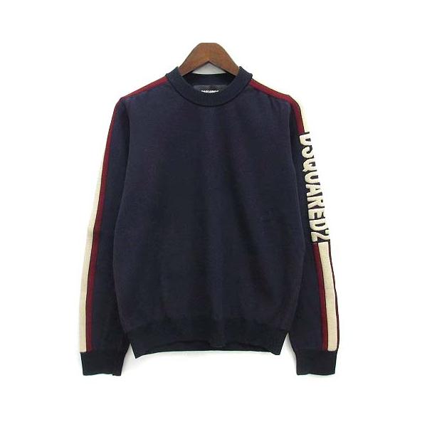ディースクエアード 21AW エンボス ロゴ ニット セーター 長袖 ネイビー DSQUARED2（ディースクエアード） エンボス ロゴ ニット セーター 長袖