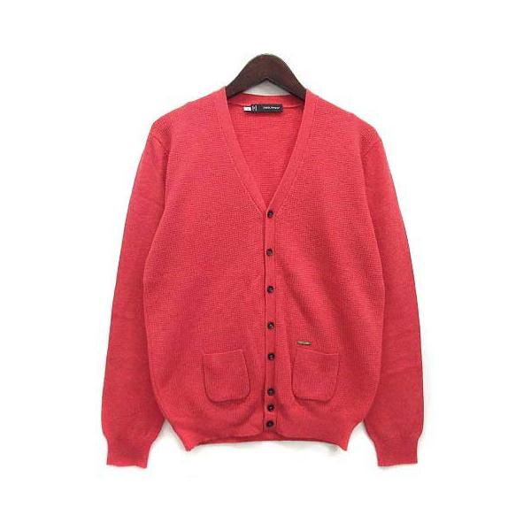 【中古】ディースクエアード DSQUARED2 ウール カシミヤ ワッフル ニット カーディガン メタルプレート ピンクレッド系 M メンズ DSQUARED2（ディースクエアード） ウール カシミヤ ワッフル ニット