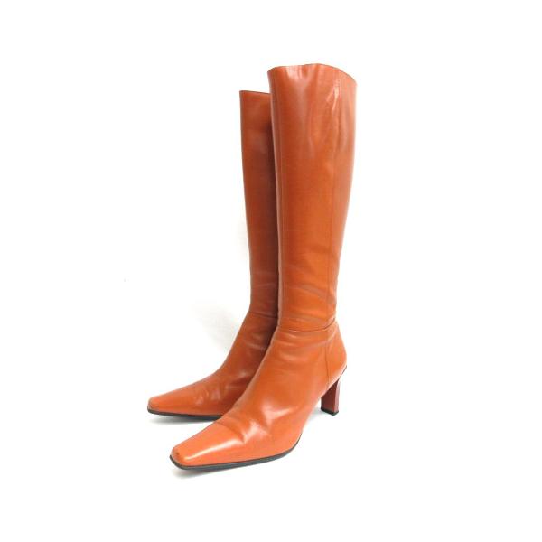 23区 オンワード樫山 ロング ブーツ スクエアトゥ 24cm キャメル