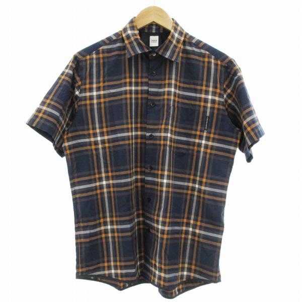 TAKEO KIKUCHI タケオキクチ 美品 シャツ 半袖 チェック 3 L 紺 