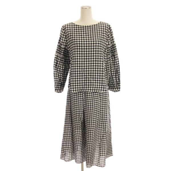 パシオーネ PASSIONE セットアップ カットソー ブラウス 長袖 スカート ロング フレア ギンガムチェック 黒 ブラック 40 38 レディース【ブランド】パシオーネ PASSIONE【表記サイズ】カットソー 40スカート 38【実...