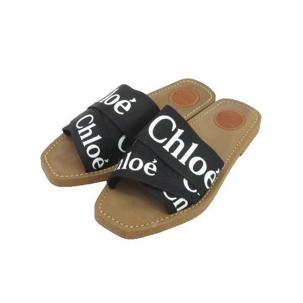 クロエ サンダル Chloe クロエ CHLOE ロゴ フラットサンダル 38 ブラック