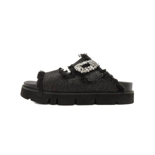 DIANA ダイアナ フットベットサンダル ビジュー ラメ混 ブラック