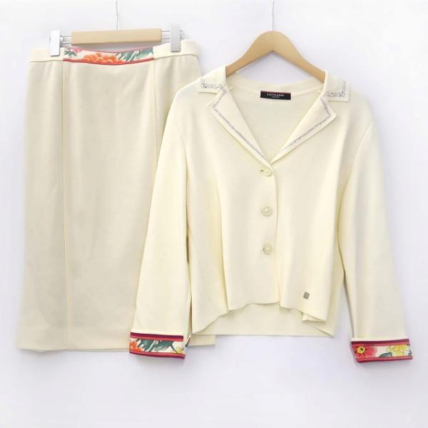 未使用 レオナール ラインストーン装飾 ジャケット スカート セットアップ-