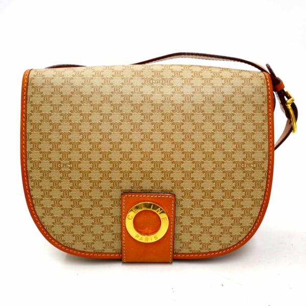 【CELINE】ボディバッグ　ウエストポーチ　マカダム柄　ゴールド金具　ベージュ CELINE】ボディバッグ ウエストポーチ マカダム柄 ゴールド金具