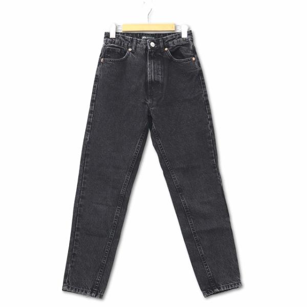 ZARA（ザラ） ケミカルウォッシュ テーパード ブラック デニムパンツ