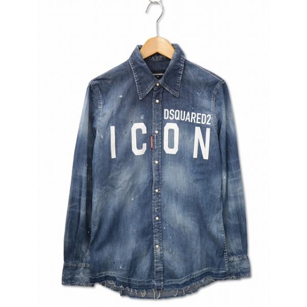 Dsquared2 ダメージ加工 ICONプリント デニム ウエスタンシャツ Dsquared2 ダメージ加工 ICONプリント デニム ウエスタンシャツ