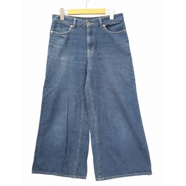 美品★45R クロップドパンツ インディゴ デニム 麻 ワイド ドローコード ジーユー GU デニム ワイド クロップド パンツ L INDIGO