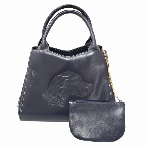 Kitamura キタムラ 犬モチーフ レザー ハンドバッグ DARKBLUE
