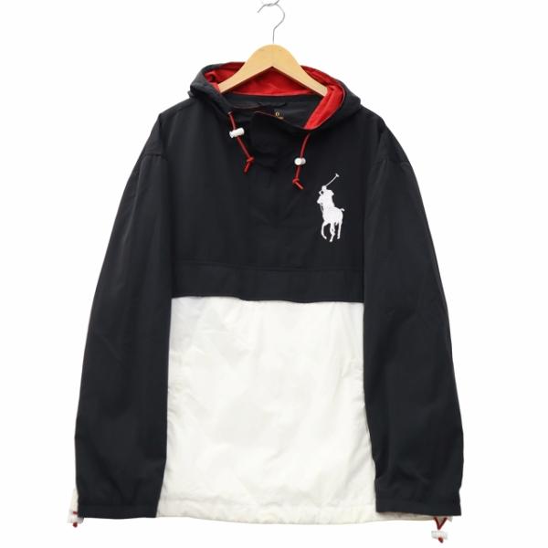 【中古】POLO RALPH LAUREN ナイロン プルオーバー アノラック パーカー 170/92A ブラック × ホワイト メンズ ポロ ラルフローレン POLO RALPH LAUREN ナイロン プルオーバー