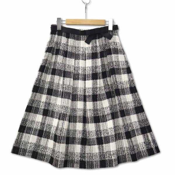 エムズグレイシー グログランリボン ラメ チェック柄 ツイード フレアスカート 未使用品 エムズグレイシー M'S GRACY グログランリボン ラメ