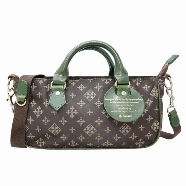 【美品】ラシット 総柄 ナイロン（持ち手レザー）ボストンバッグ 焦茶色 肩掛け vectorpremium_019-202511010007