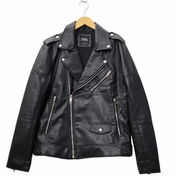 ZARA 黒 合成皮革ジャケット M ライダース　ダウンジャケット ZARA（ザラ） フェイクレザー ダブル ライダースジャケット M BLACK