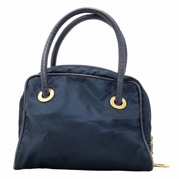 CELINE ネイビー 紺 レザーハンドバッグ CELINE（セリーヌ） ナイロン レザー ミニ ハンドバッグ NAVY ネイビー