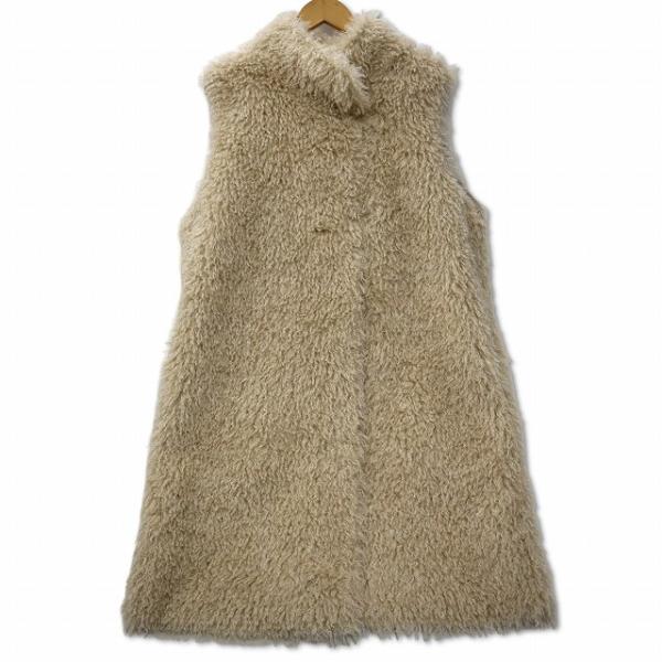 ベージュ ファー混合 ノースリーブロングベスト ベージュ ファー混合 ノースリーブロングベスト