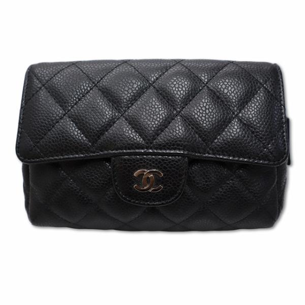 シャネル キャビアスキン レザー ココマーク コンパクト 化粧 コスメポーチ CHANEL（シャネル） キャビアスキン レザー ココマーク コンパクト