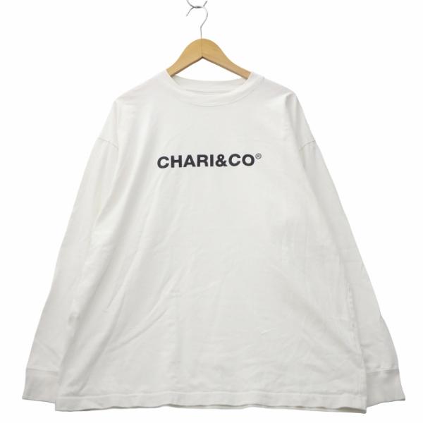 チャリアンドコー CHARI&amp;CO ロゴプリント クルーネック 長袖 コットン Tシャツ L WHITE ホワイト メンズ