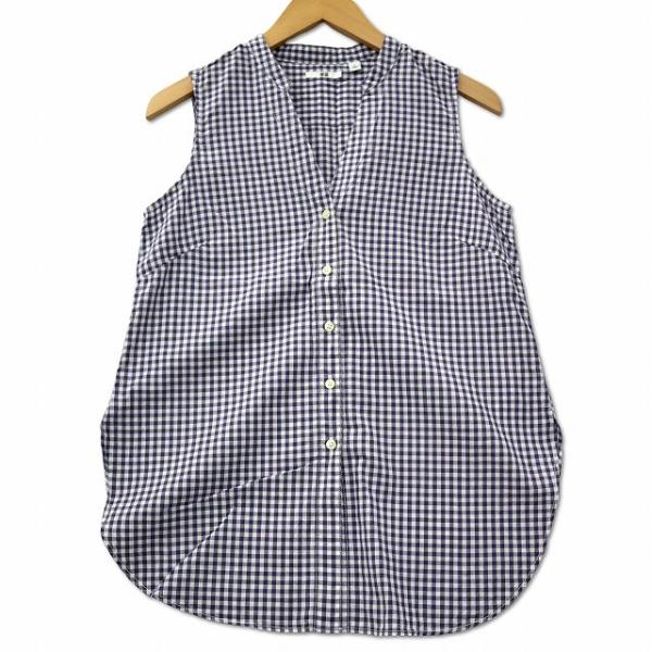 ユニクロ（UNIQLO） コットン Vネック ギンガムチェック ノースリーブ