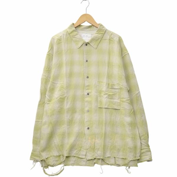 アンセルム レーヨン チェック ダメージ加工 シャツ 2 イエロー ANCELLM アンセルム RAYON CHECK SHIRT レーヨン チェック ダメージ