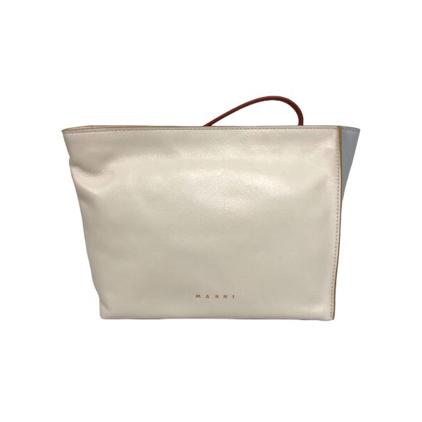 【中古】未使用品 マルニ PHMO0030U0 クラッチバッグ ハンドバック レザー バイカラー ロゴ UNI ホワイト ライトブルー レディース MARNI（マルニ） 未使用品 MARNI PHMO0030U0 クラッチバッグ