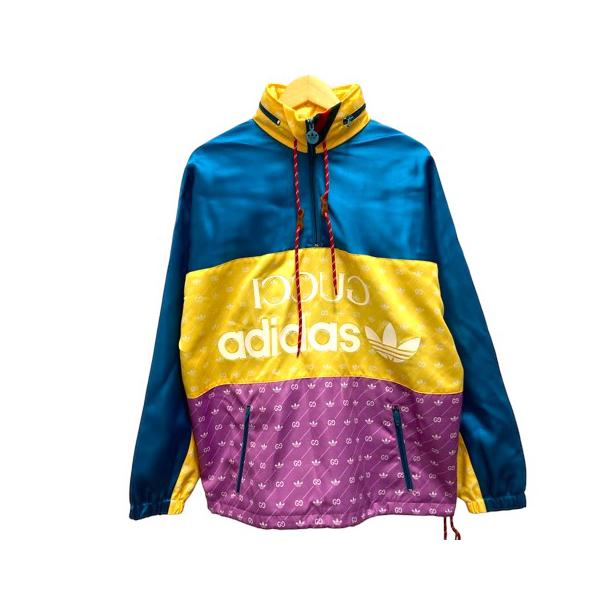 【中古】未使用品 GUCCI ×adidas 691429 アノラックジャケット 光沢 44 ? イエロー 青 ブルー 紫 パープル メンズ GUCCI（グッチ） 未使用品 ×アディダス adidas 691429 アノラック