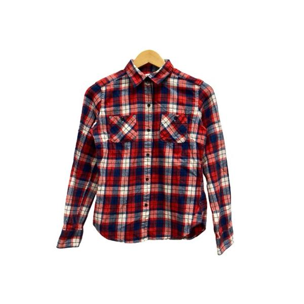 ユニクロ（UNIQLO） シャツ 長袖 チェック コットン M 赤 レッド 青