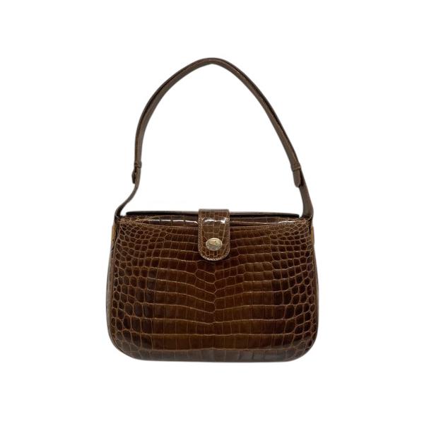 ⭐︎クロコダイル⭐︎　ハンドバッグ　ブラウン系 ティツィアーノ TIZIANO ハンドバッグ クロコダイル スクエア ゴールド
