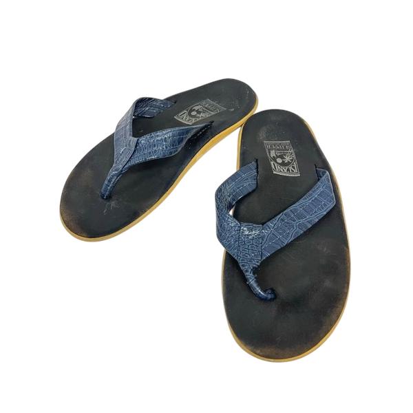 【新品】アイランドスリッパ ハラコ×レザー ネイビーサイズ9 (27cm相当) アイランドスリッパ ISLAND SLIPPER サンダル トングサンダル レザー