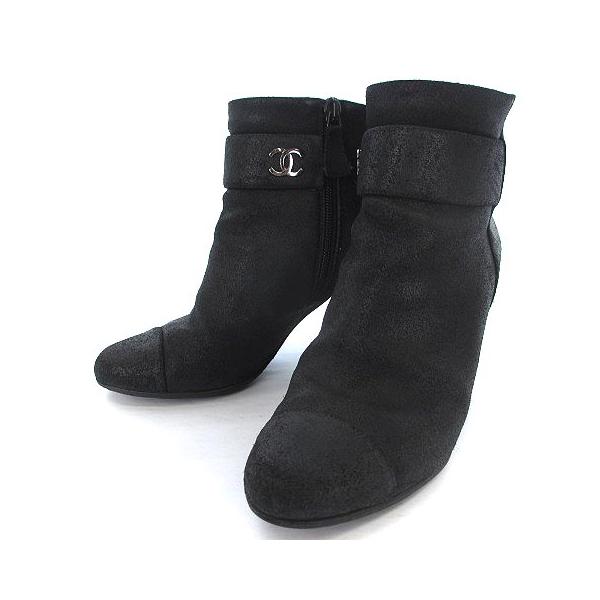シャネル CHANEL ショートブーツ サイドジップ ココマーク金具 