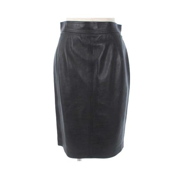 送料無料・名入れ彫刻 ロエベ ラムレザー 台形スカート 黒 サイズ36