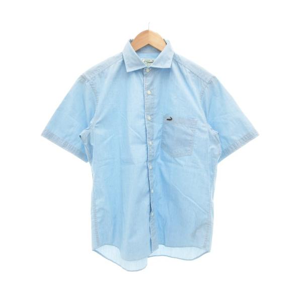クロコダイル CROCODILE 半袖シャツ カジュアル ロゴワッペン M 水色 