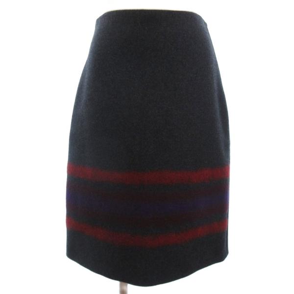 【中古】ボッテガヴェネタ BOTTEGA VENETA スカート ウール カシミヤ混 ボーダー グレー系 40 M位 ■ECT レディース BOTTEGA VENETA（ボッテガ・ヴェネタ） スカート ウール カシミヤ混