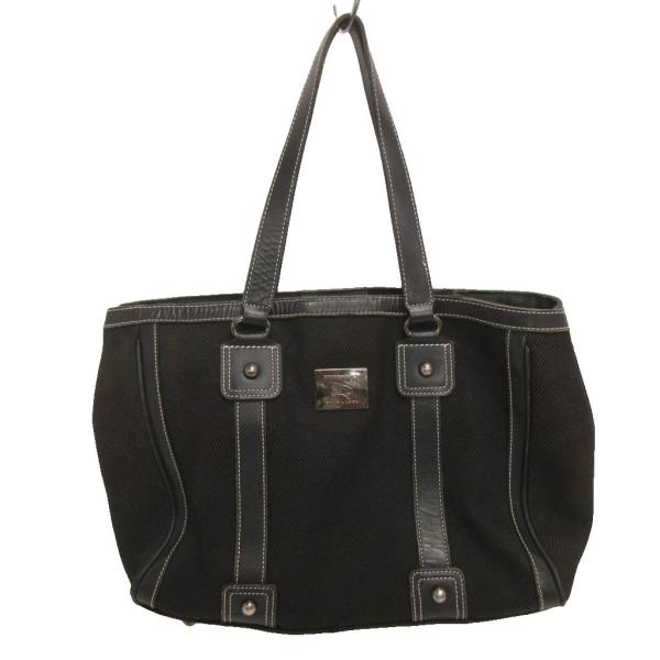 バーバリーブルーレーベル BURBERRY BLUE LABEL キャンバス レザー コンビ トートバッグ 黒 ブラック ■GY09 レディース