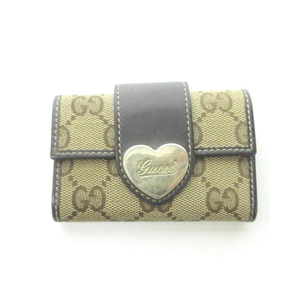 グッチ GUCCI GG柄 キーケース 5連 ハート GGキャンバス レザー