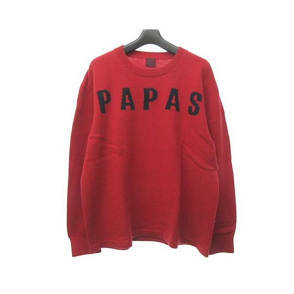 パパス Papas ニット セーター 長袖 日本製 赤 レッド L ECR17 | www