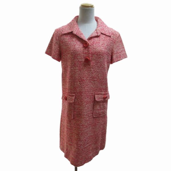 ポールカ PAULE KA 近年モデル 開襟シャツワンピース ツイード ひざ丈