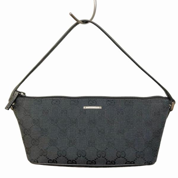 希少■GUCCI ハンドバッグ　GGキャンバス　ウッドハンドル　肩掛け　ブラック GUCCI（グッチ） 美品 07198 GGキャンバス ハンドバッグ ミニバッグ