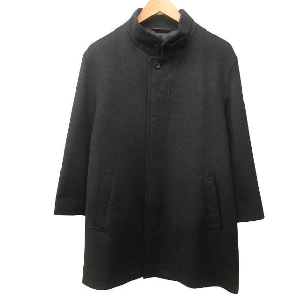 美品 ウール カシミヤ混 スタンドカラーコート ジャケット 比翼ボタン 