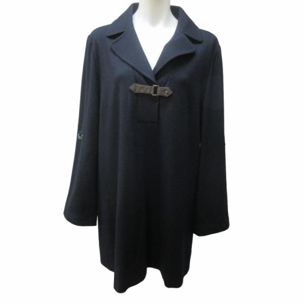 レリアン Leilian 美品 ウール ベルト付 ワンピース 長袖 ひざ丈 紺