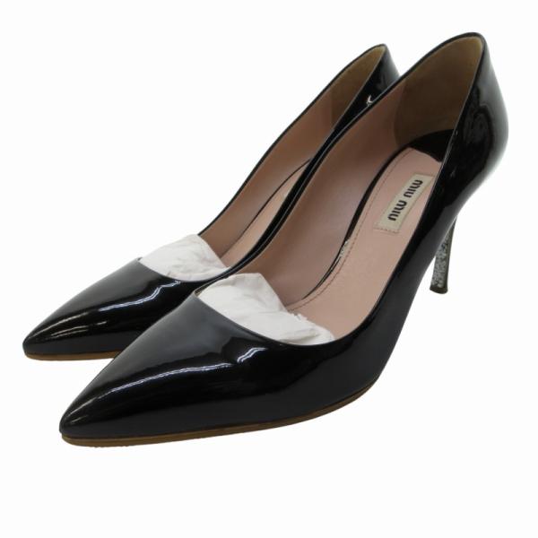 miu ミュウミュウ miumiu パテント パンプス ラメ 黒 ブラック 約24cm